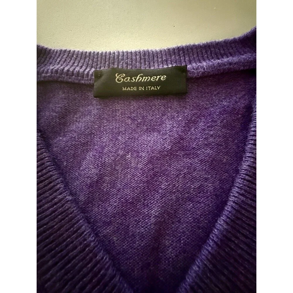 Cashmere Womens Sweater Large Cashmere Wool Silk Blend Pullover Purple V-Neck
